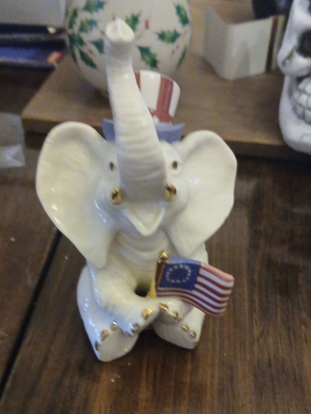 Lenox White Ceramic Elephant Figurine with American Flag